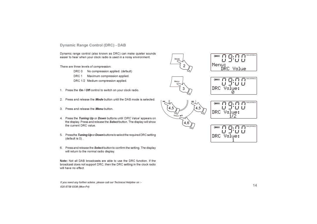 Roberts Radio DreamDock manual Dynamic Range Control DRC DAB 