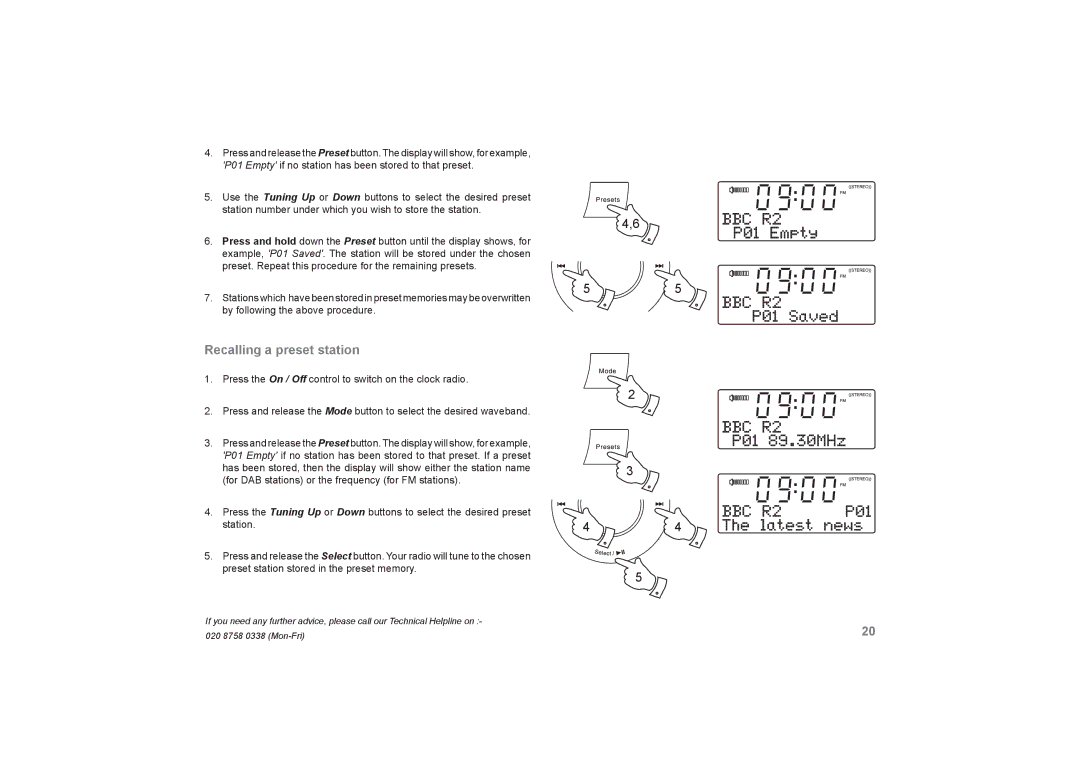 Roberts Radio DreamDock manual Recalling a preset station 