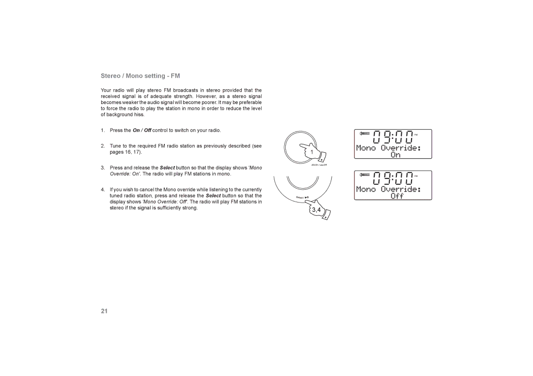 Roberts Radio DreamDock manual Stereo / Mono setting FM 