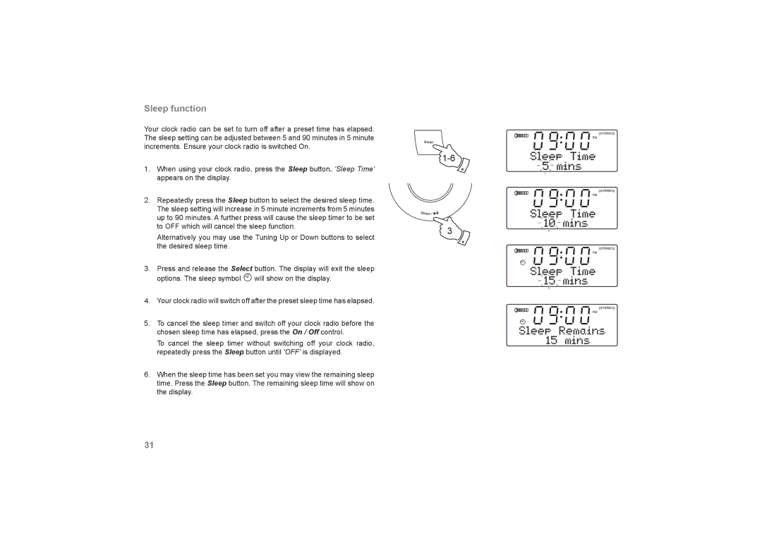 Roberts Radio DreamDock manual Sleep function 