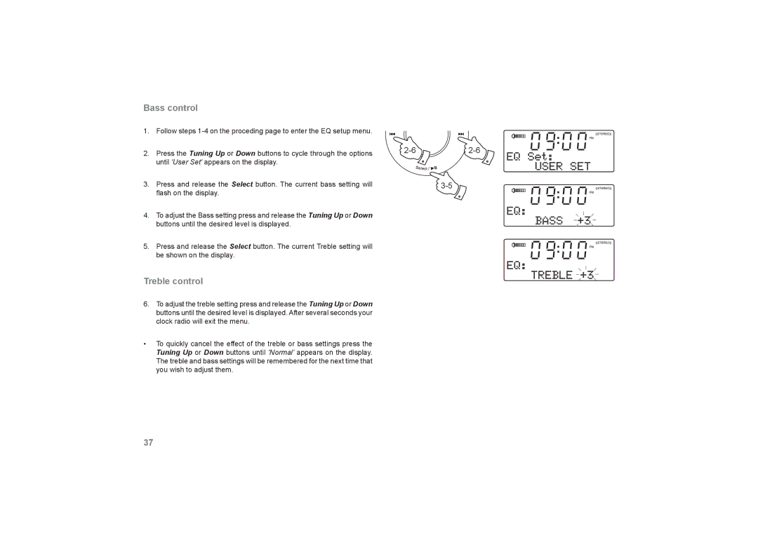 Roberts Radio DreamDock manual Bass control, Treble control 