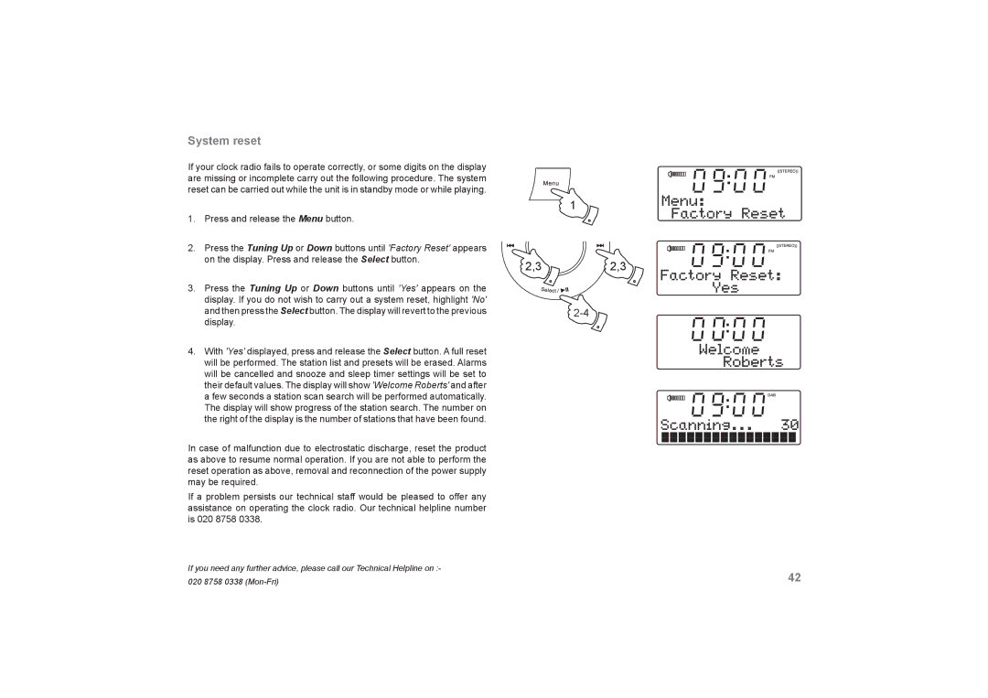 Roberts Radio DreamDock manual System reset 