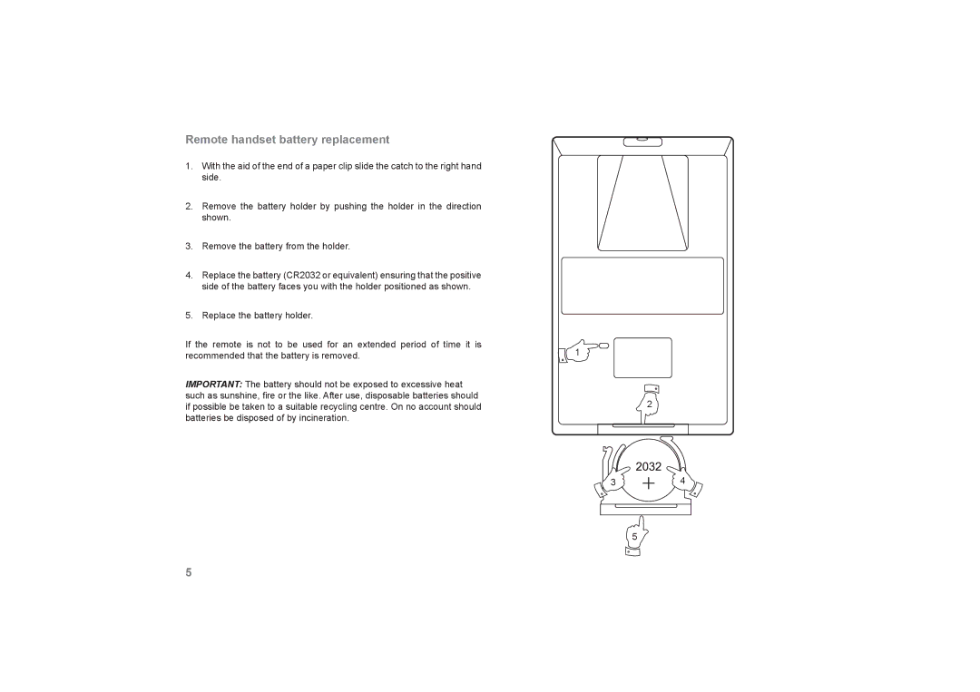 Roberts Radio DreamDock manual Remote handset battery replacement 