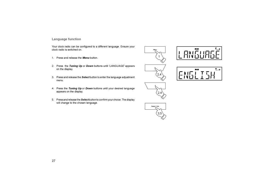 Roberts Radio DreamTime2 manual Language function 