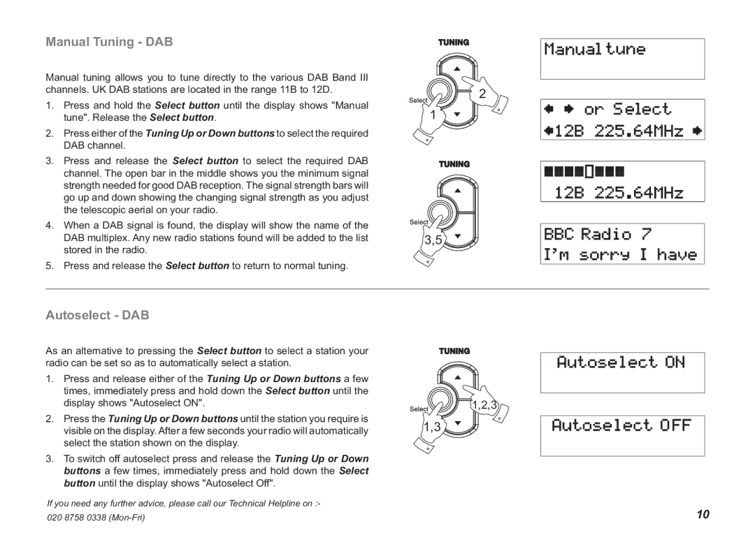 Roberts Radio ecologic 2 manual Manual Tuning DAB, Autoselect DAB 