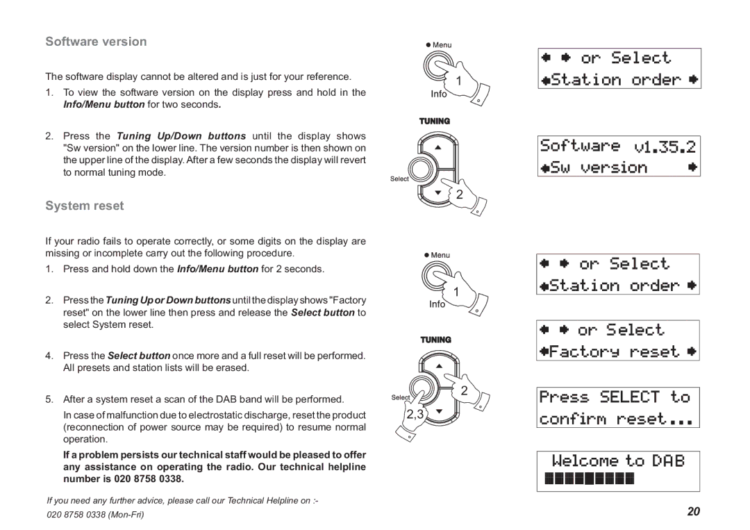 Roberts Radio ecologic 2 manual Software version, System reset 