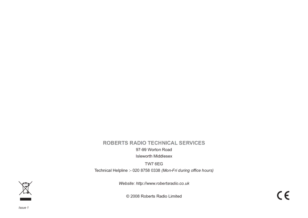 Roberts Radio ecologic 2 manual Roberts Radio Technical Services 