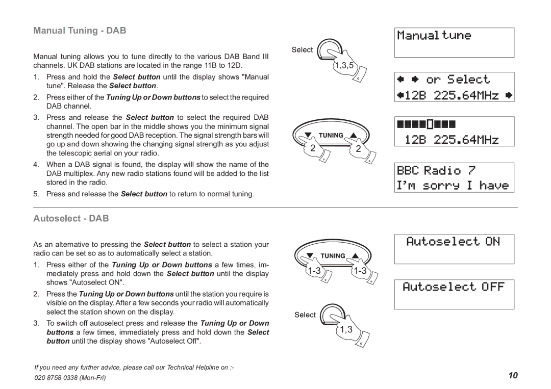 Roberts Radio Ecologic 3 manual Manual Tuning DAB, Autoselect DAB 