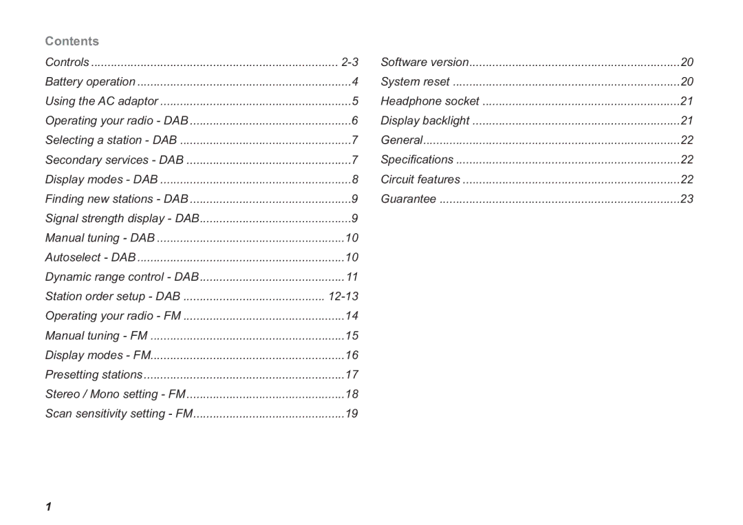 Roberts Radio Ecologic 3 manual Contents 