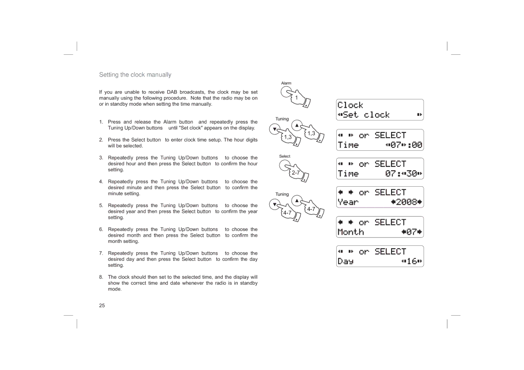 Roberts Radio ecologic 6 Setting the clock manually 