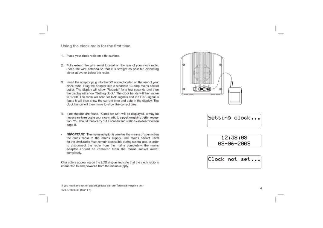 Roberts Radio ecologic 6 manual Using the clock radio for the ﬁrst time 