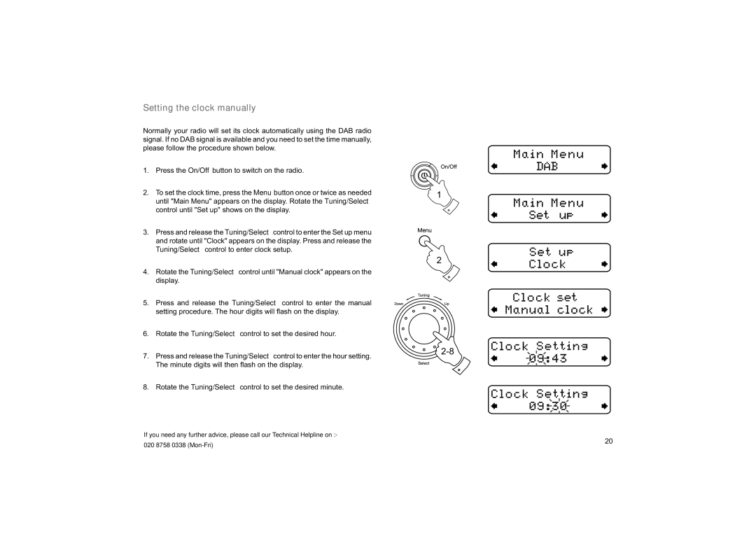 Roberts Radio ecologic 7 Setting the clock manually 