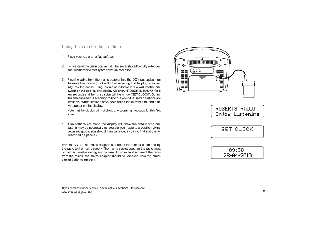 Roberts Radio ecologic 7 manual Using the radio for the ﬁrst time 