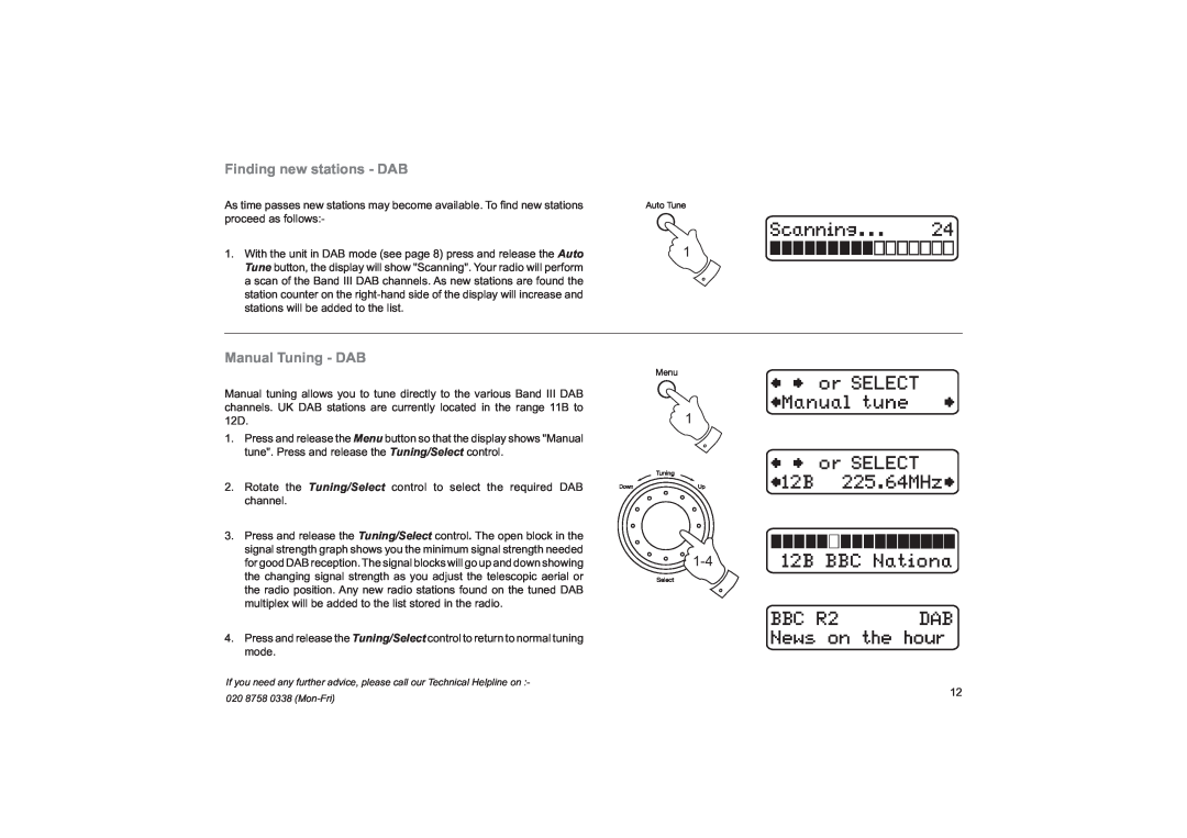 Roberts Radio ecologic 7 manual Finding new stations - DAB, Manual Tuning - DAB 