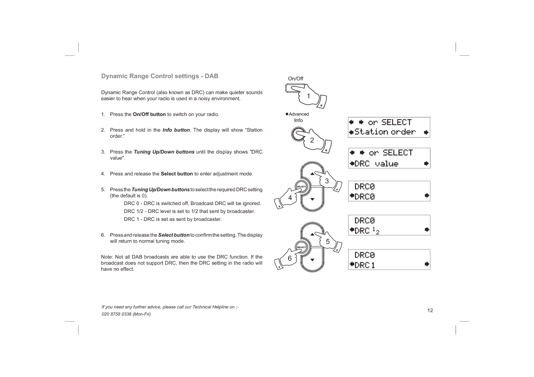 Roberts Radio ecologic1 manual Dynamic Range Control settings DAB 