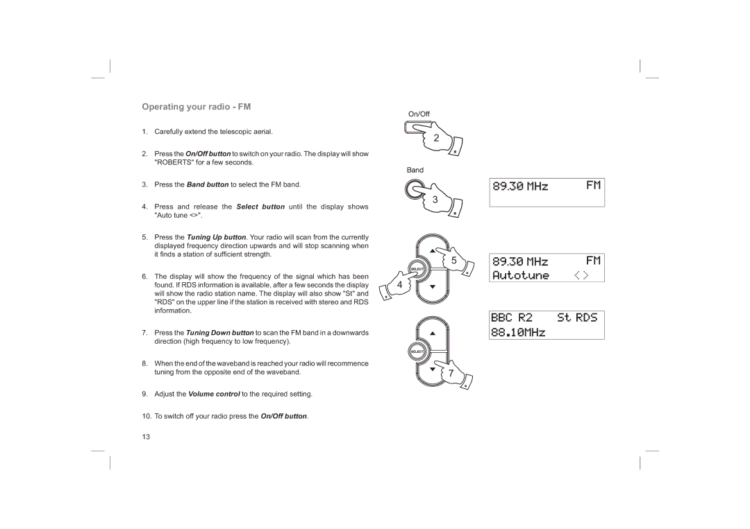 Roberts Radio ecologic1 manual Operating your radio FM 