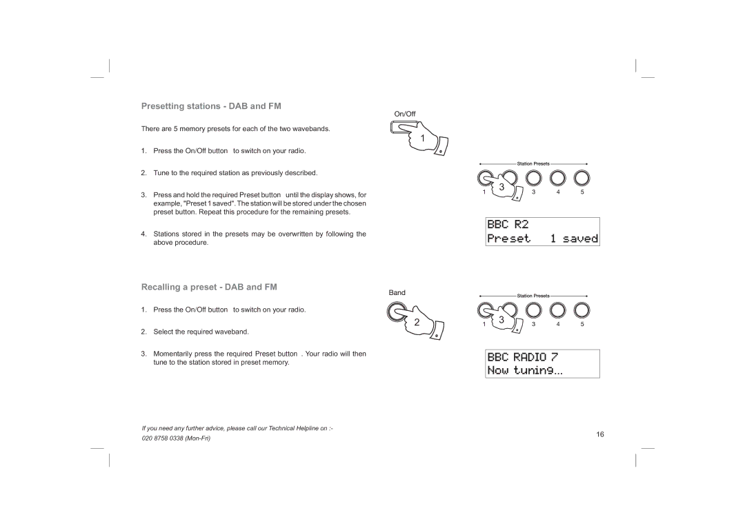 Roberts Radio ecologic1 manual Presetting stations DAB and FM, Recalling a preset DAB and FM 