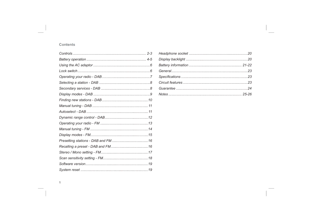 Roberts Radio ecologic1 manual Contents 