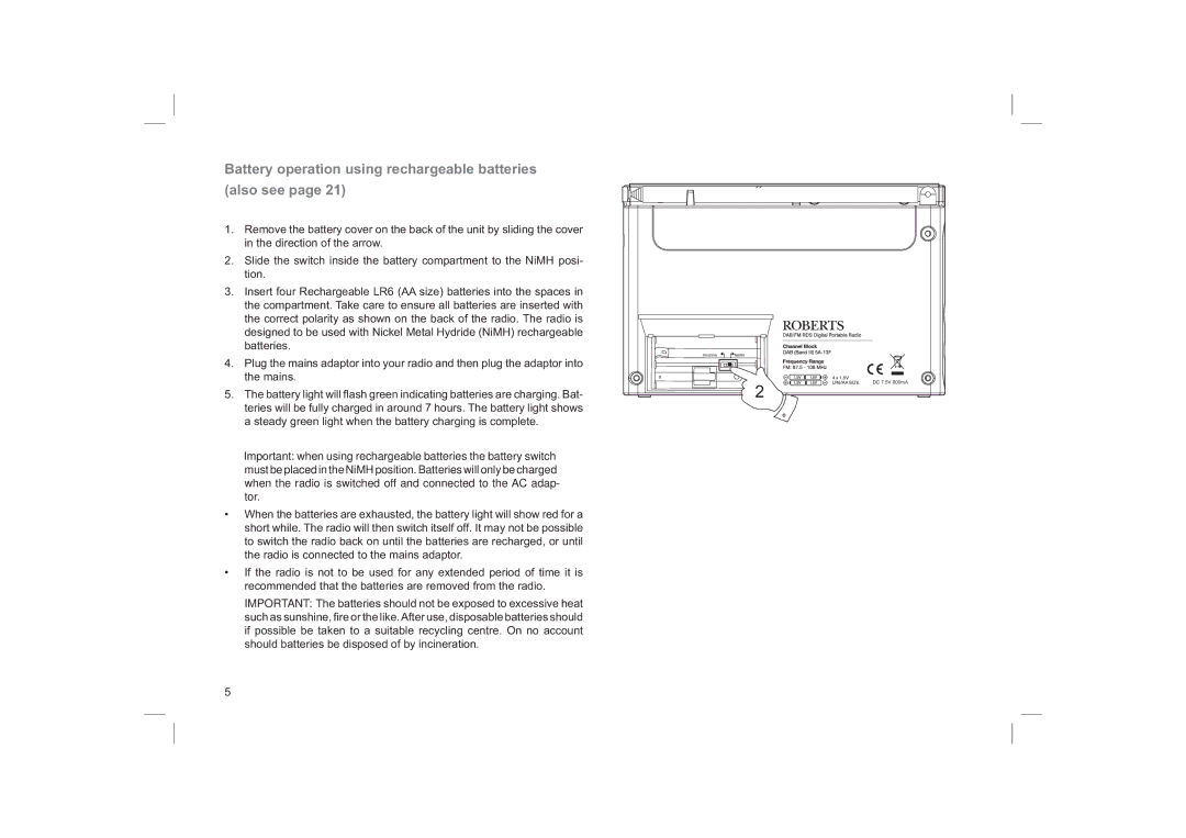 Roberts Radio ecologic1 manual Battery operation using rechargeable batteries Also see 