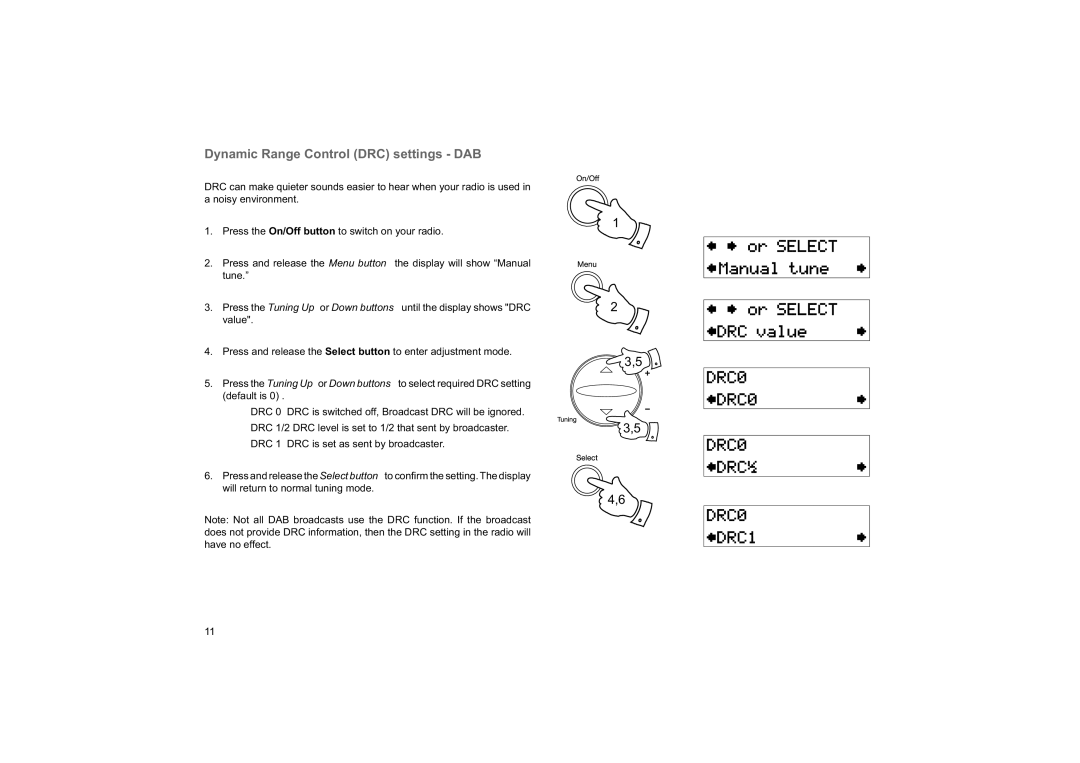 Roberts Radio Elise manual Dynamic Range Control DRC settings DAB 