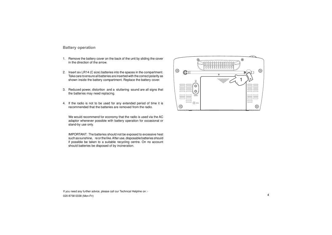 Roberts Radio Elise manual Battery operation 