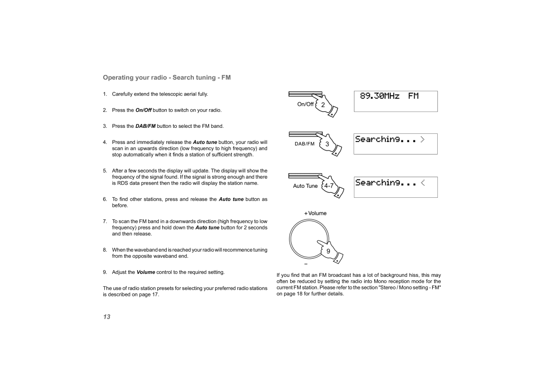 Roberts Radio exprssion manual Operating your radio Search tuning FM 