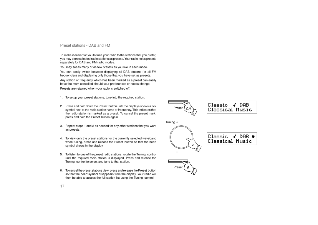 Roberts Radio exprssion manual Preset stations DAB and FM 