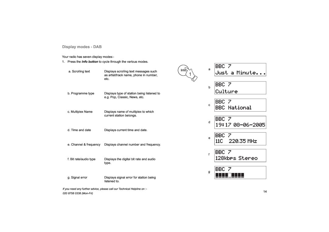 Roberts Radio MP-16CD manual Display modes - DAB 
