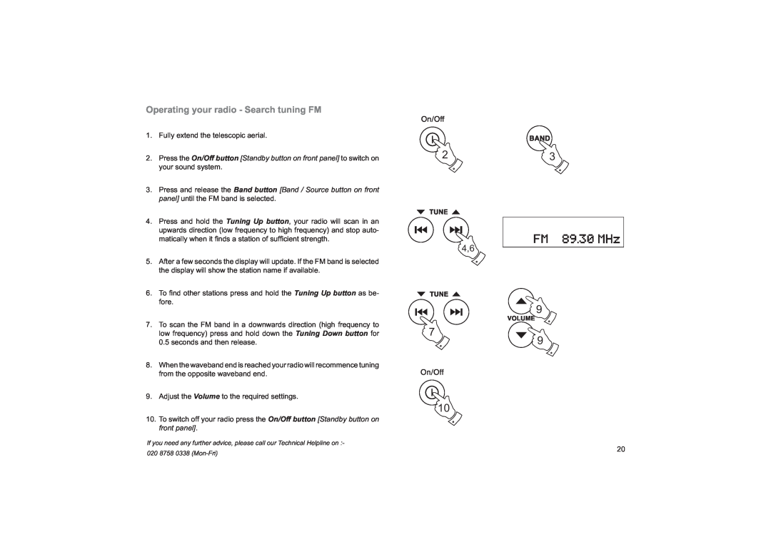 Roberts Radio MP-16CD manual Operating your radio - Search tuning FM 