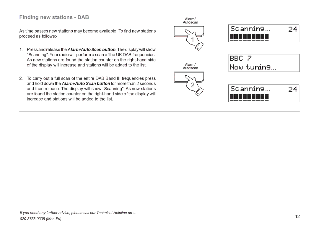 Roberts Radio MP-24 manual Finding new stations DAB 