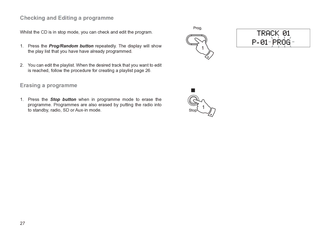 Roberts Radio MP-24 manual Checking and Editing a programme, Erasing a programme 