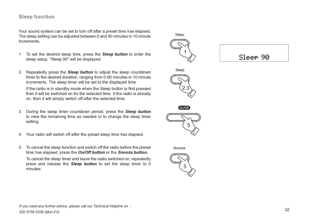 Roberts Radio MP-24 manual Sleep function 