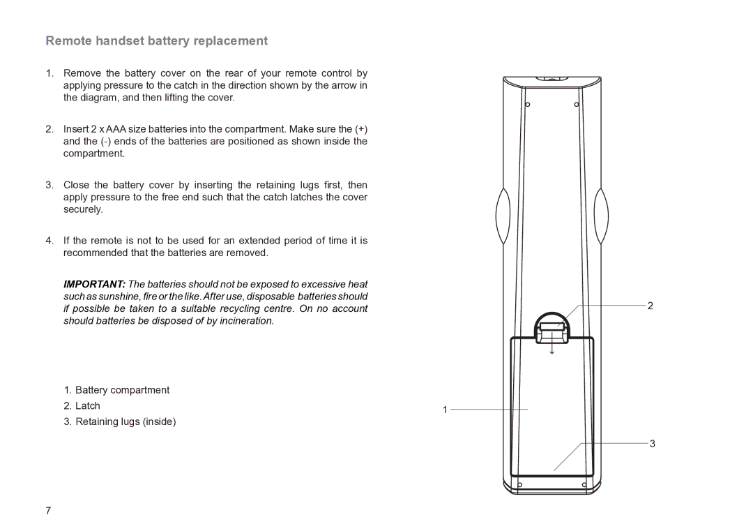 Roberts Radio MP-24 manual Remote handset battery replacement 