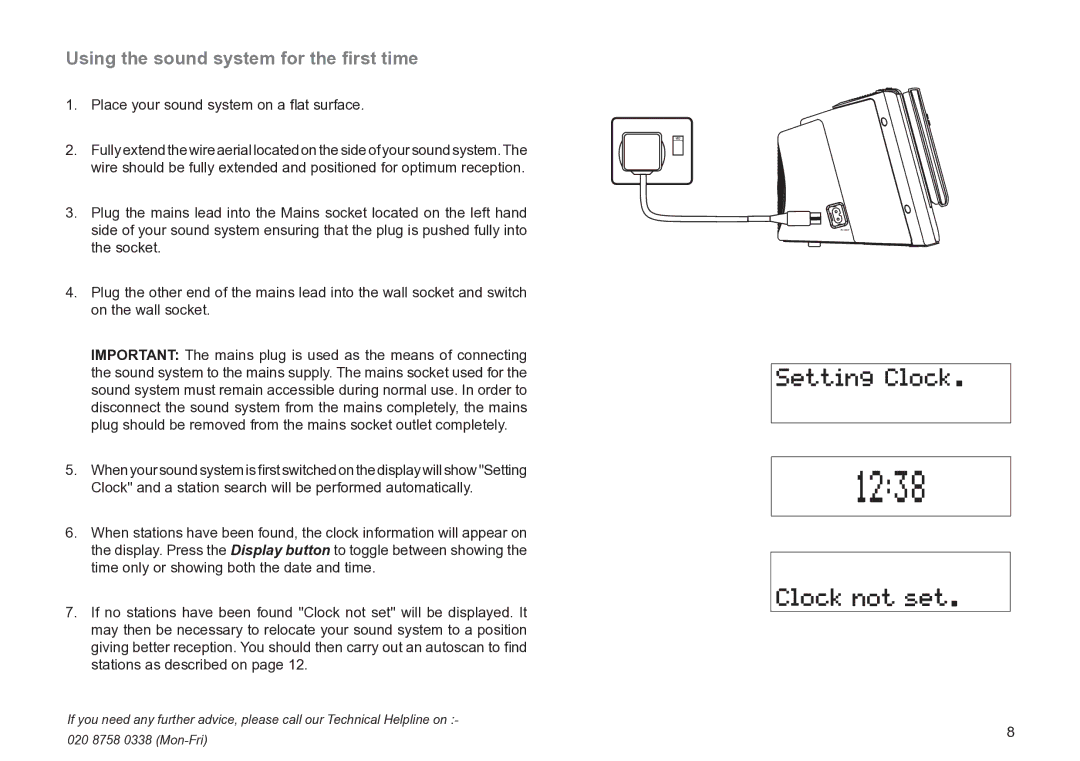 Roberts Radio MP-24 manual Using the sound system for the ﬁrst time, Place your sound system on a ﬂat surface 