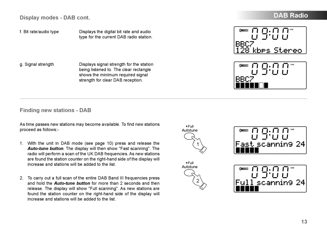 Roberts Radio MP-43 manual Finding new stations DAB 