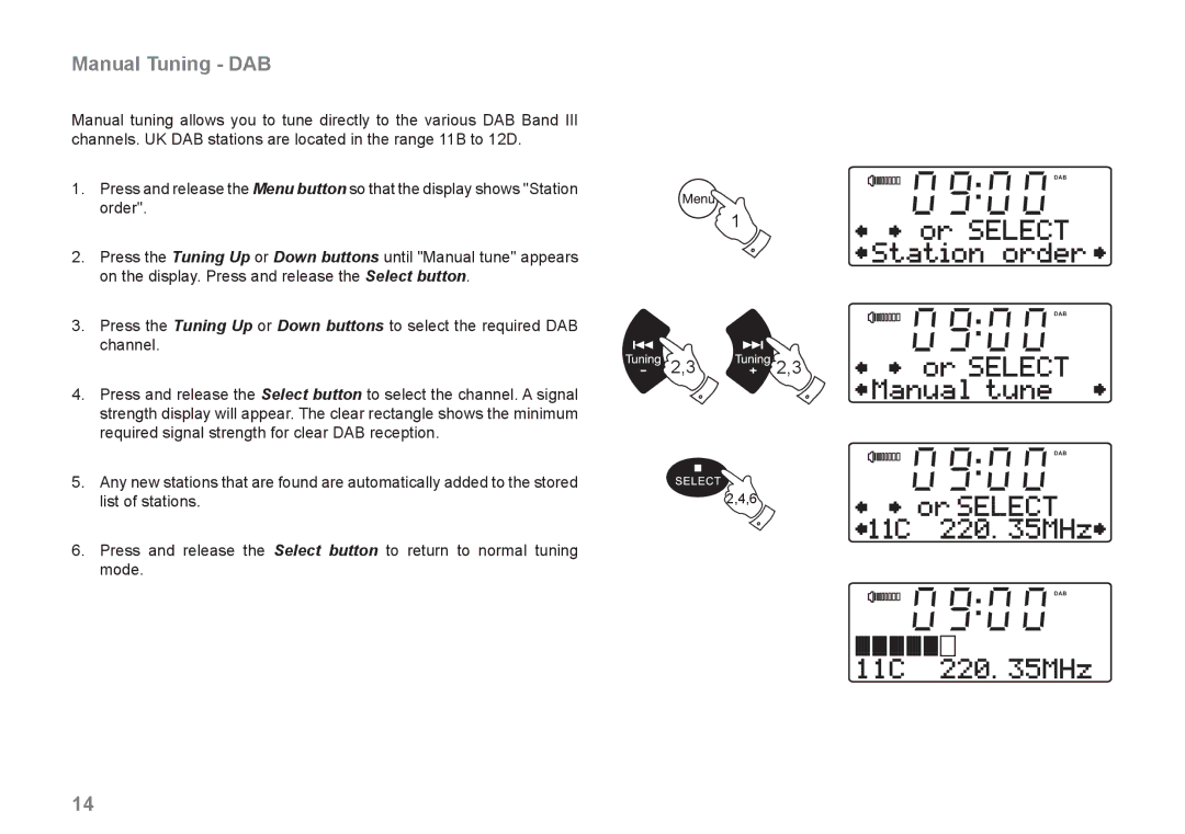 Roberts Radio MP-43 manual Manual Tuning DAB 