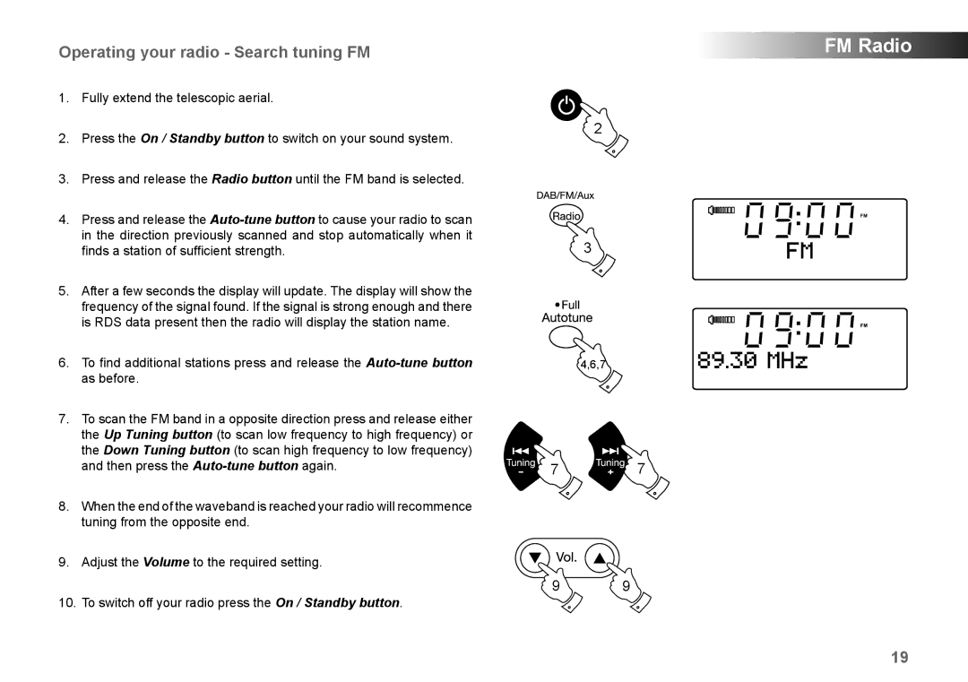 Roberts Radio MP-43 manual Operating your radio Search tuning FM 