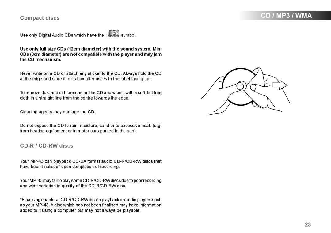 Roberts Radio MP-43 manual Compact discs, CD-R / CD-RW discs 
