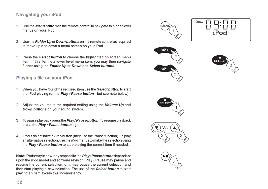 Roberts Radio MP-43 manual Navigating your iPod, Playing a ﬁle on your iPod 