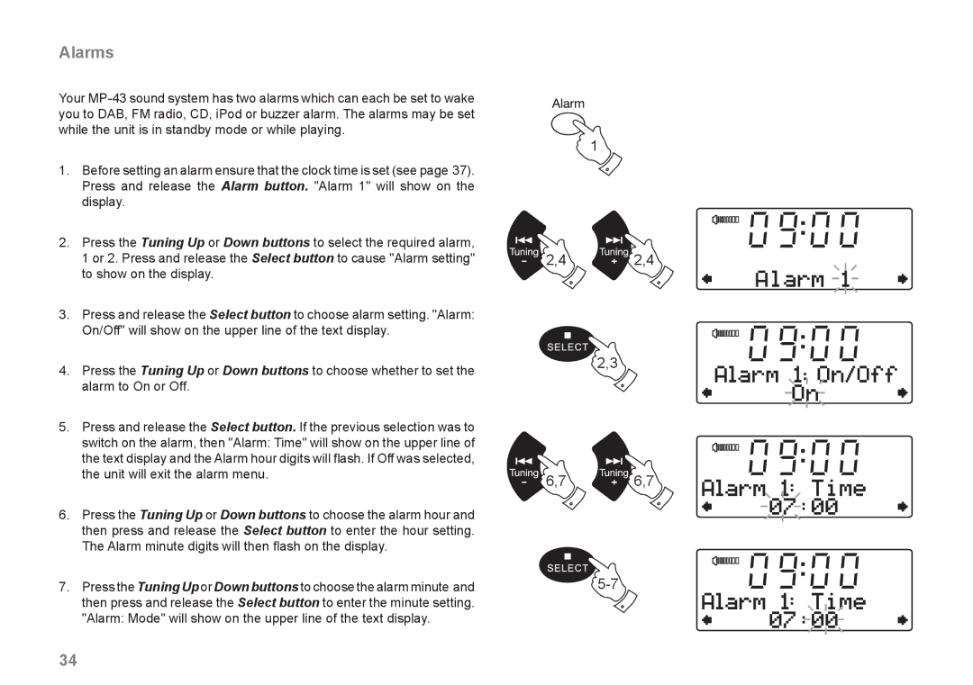 Roberts Radio MP-43 manual Alarms 