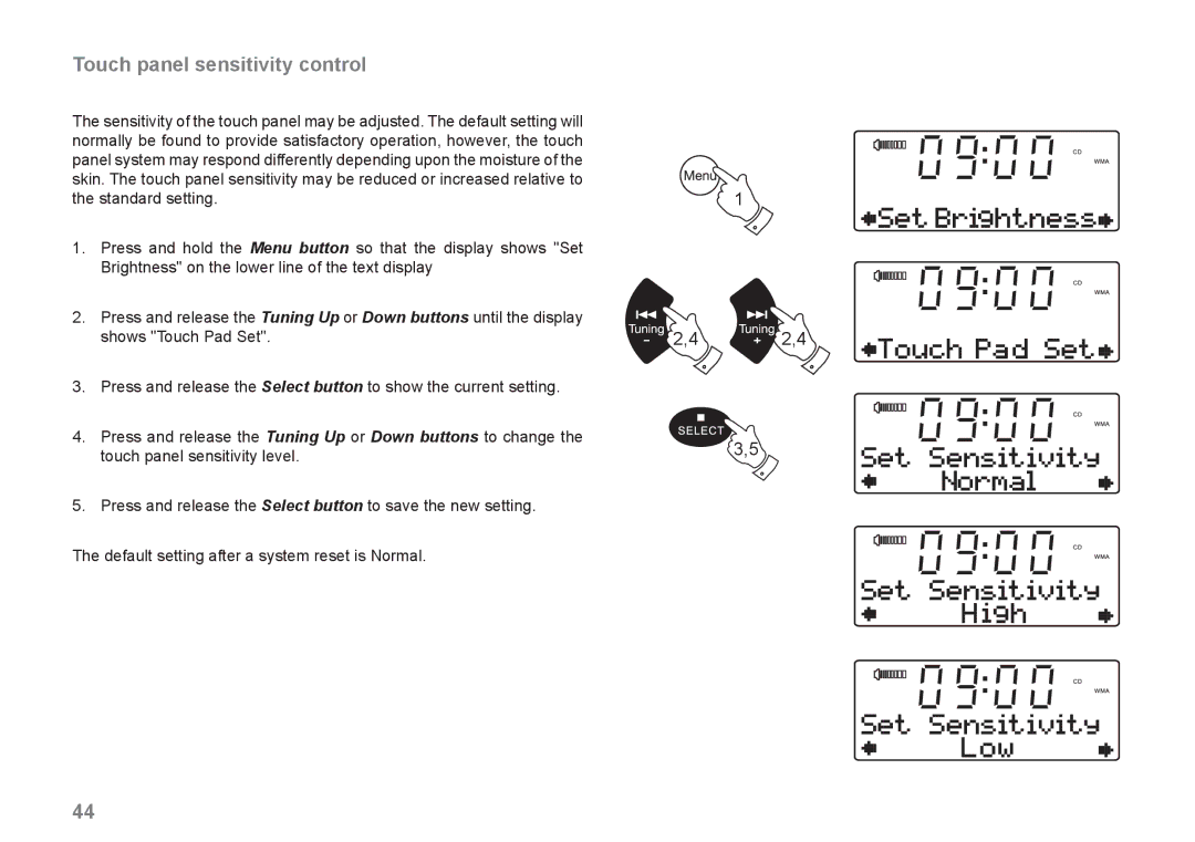 Roberts Radio MP-43 manual Touch panel sensitivity control 