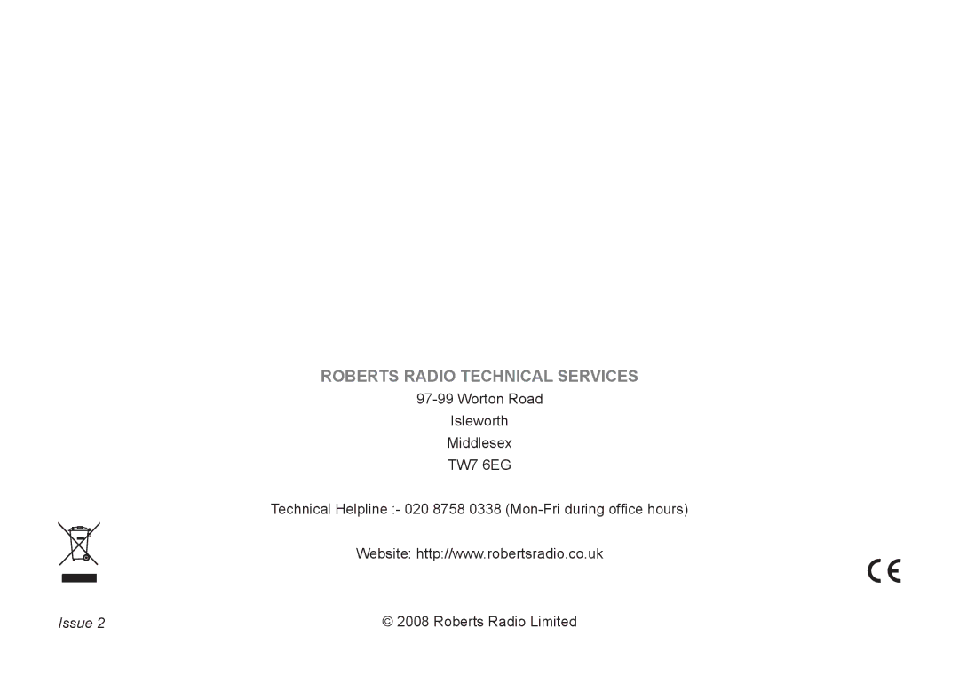 Roberts Radio MP-43 manual Roberts Radio Technical Services 