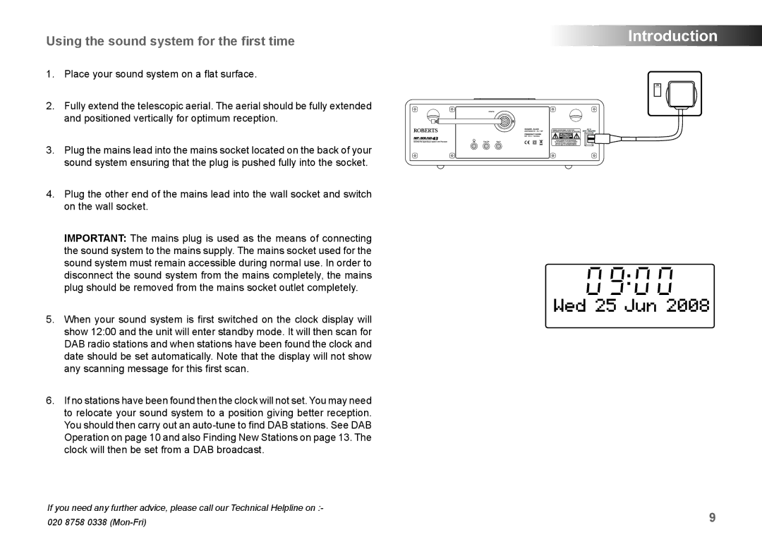 Roberts Radio MP-SOUND 43 manual Using the sound system for the ﬁrst time 