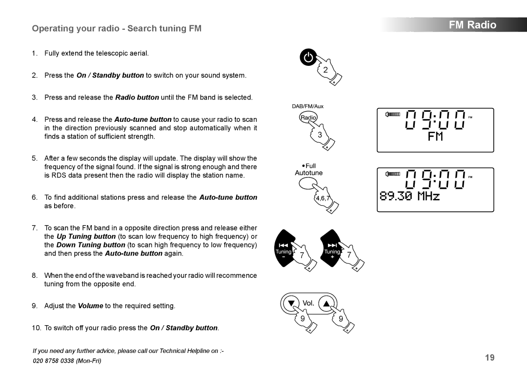 Roberts Radio MP-SOUND 43 manual Operating your radio Search tuning FM 