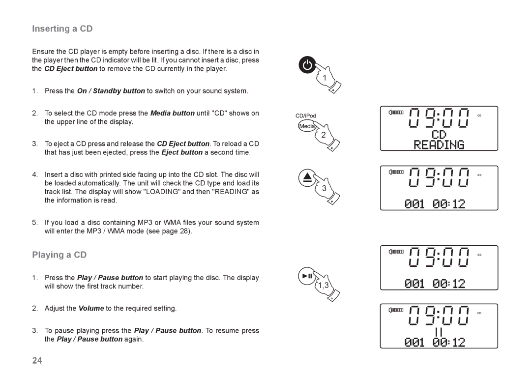 Roberts Radio MP-SOUND 43 manual Inserting a CD, Playing a CD 