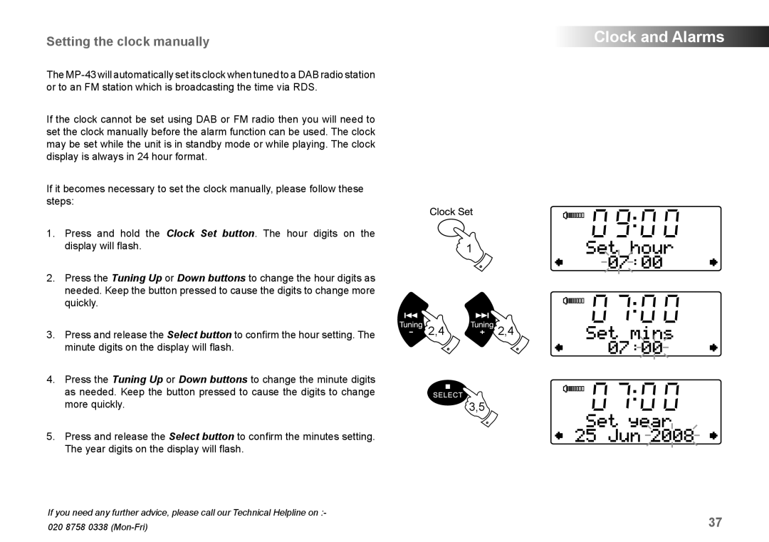 Roberts Radio MP-SOUND 43 Setting the clock manually 