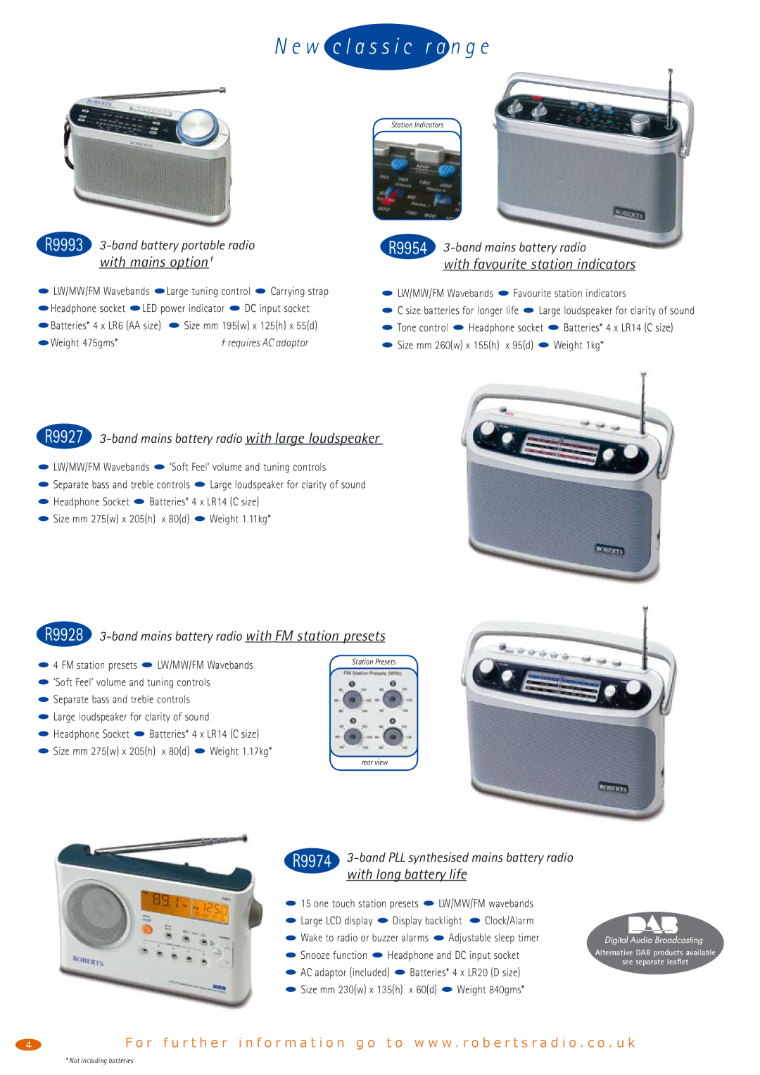 Roberts Radio R250 manual W c l a s s i c r a n g e, With mains option †, With favourite station indicators 