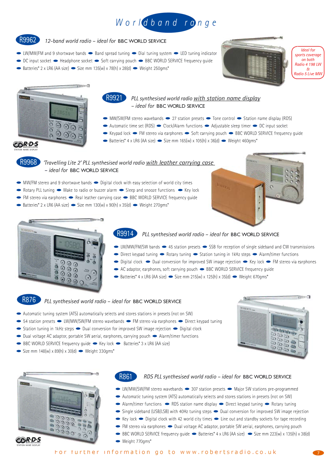 Roberts Radio R250 manual R l d b a n d r a n g e, R861, R9962 12-band world radio ideal for BBC World SERVICE  