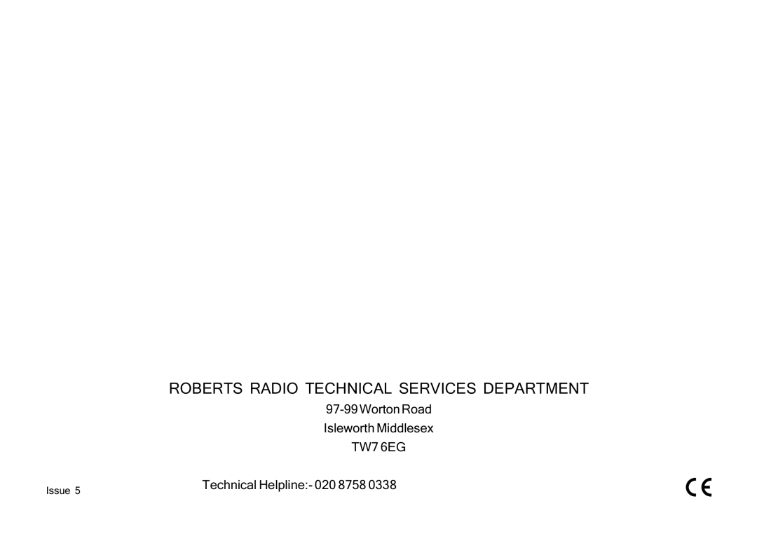 Roberts Radio R737 manual Roberts Radio Technical Services Department, Worton Road Isleworth Middlesex TW7 6EG 