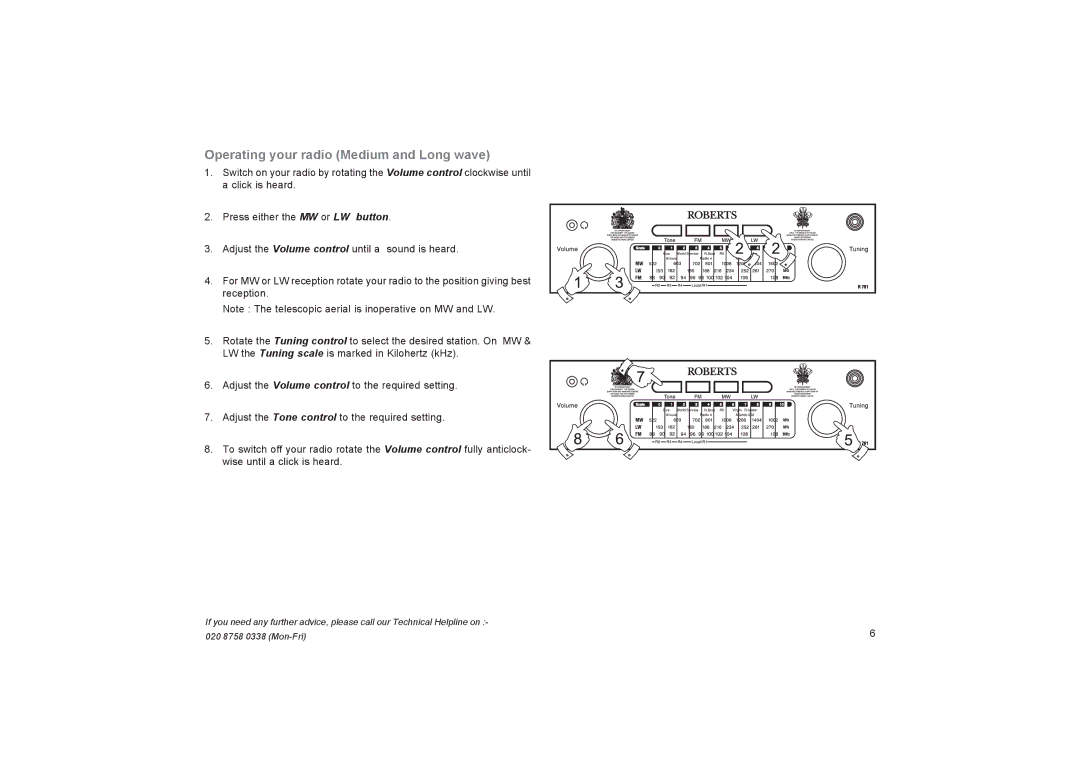 Roberts Radio R761 manual Operating your radio Medium and Long wave 